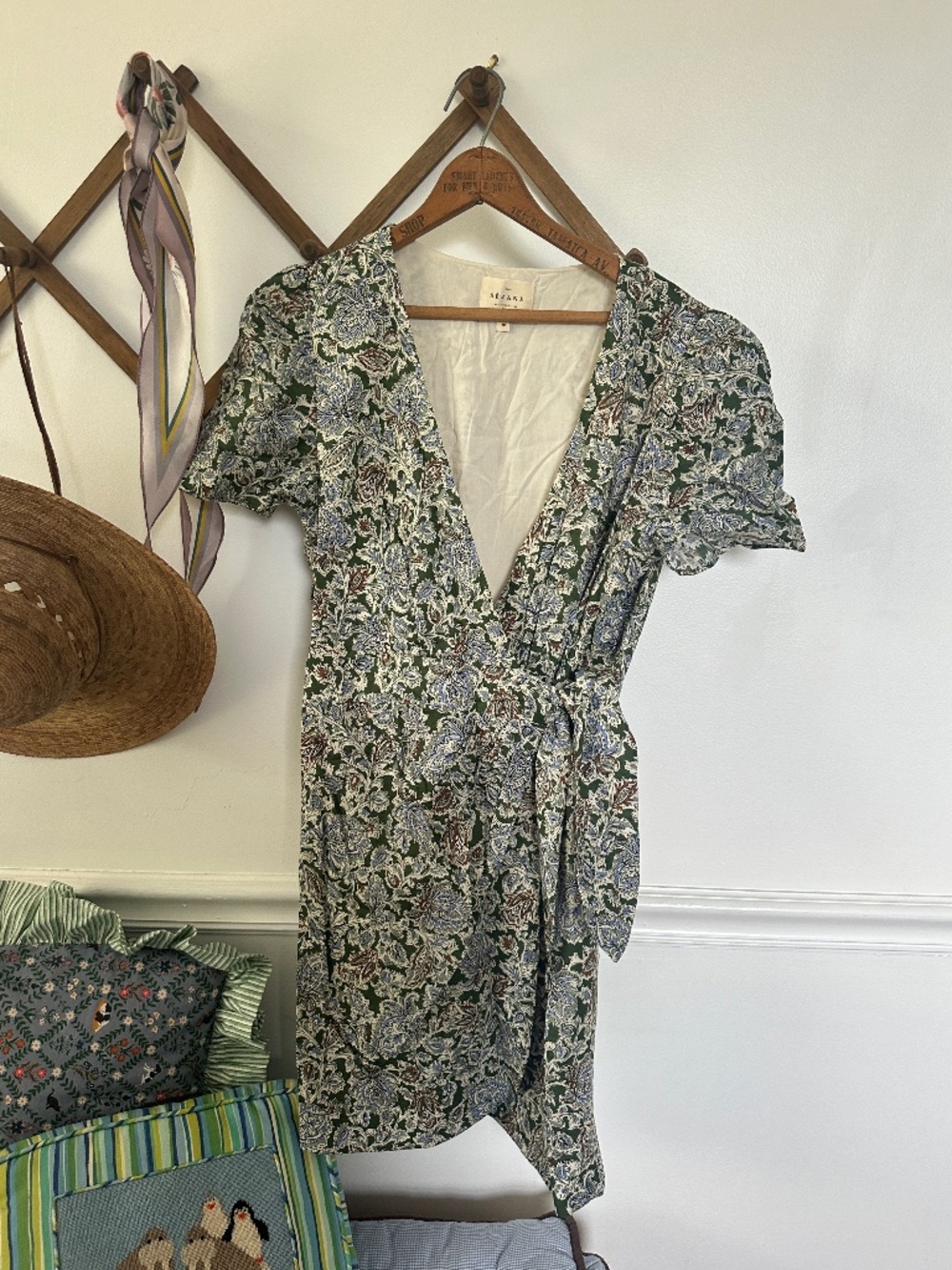 Sézane Amber Floral Paisley Wrap Midi Dress FR 40